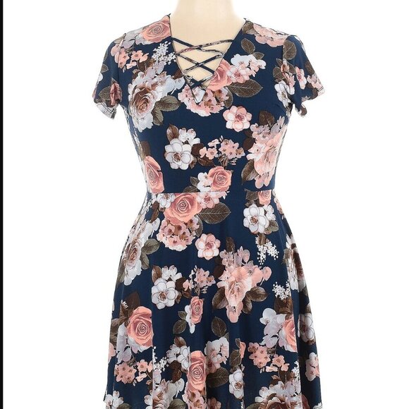 J for Justify Dresses & Skirts - NWOT J for Justify Fit & Flare Floral Dress Lace Up V-Neck Size XL